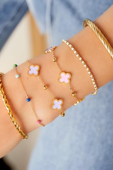 Bracelet three clovers Blue &amp; Gold Color Stainless Steel h5 Picture2